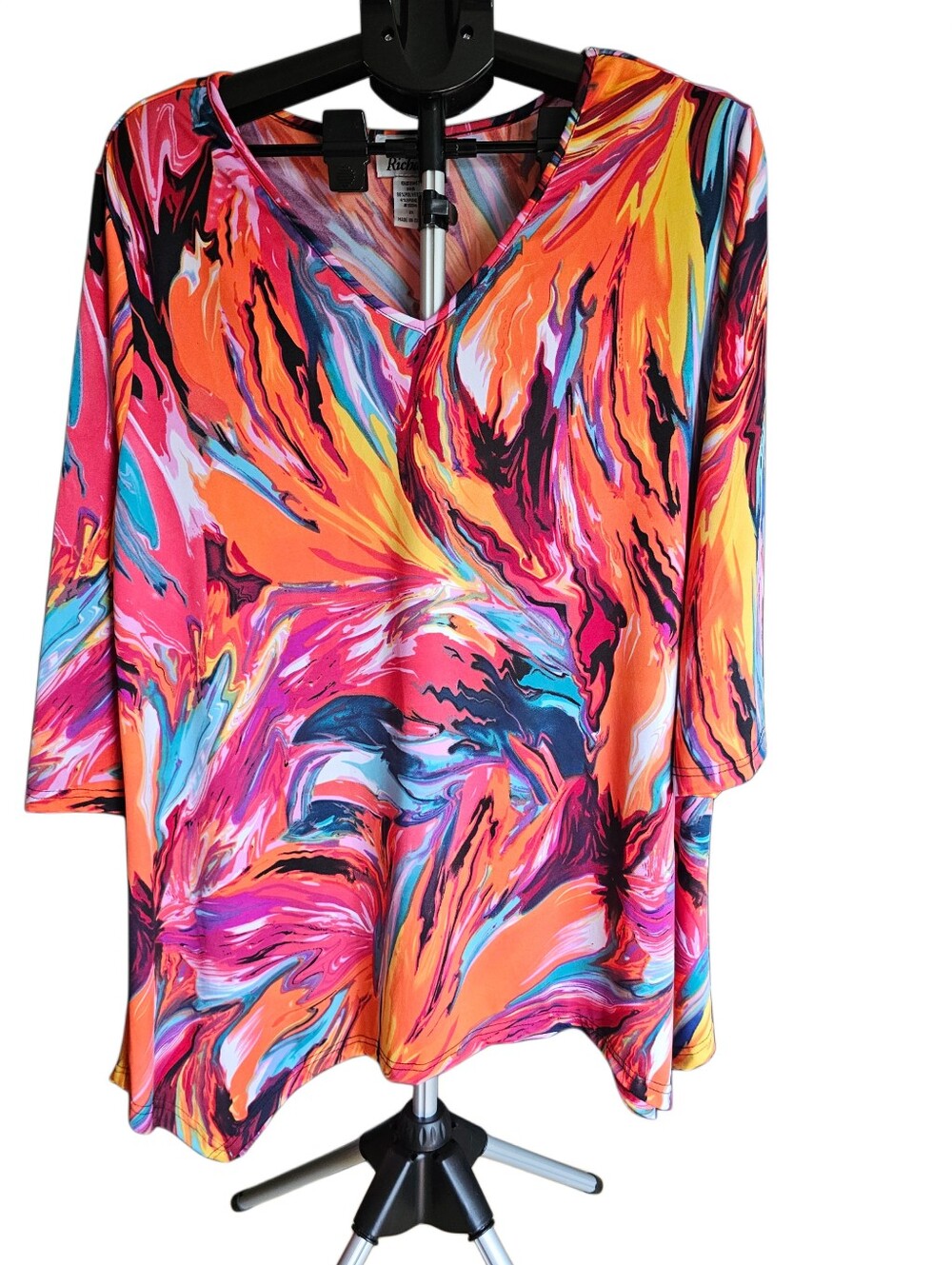 Anthony Richards Orange Pink Multi-Color V-Neck Asymmetrical Tunic